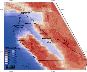The Salinas Valley is the recipient of more than five hours of fog and low clouds every 24 hours. (USGS)